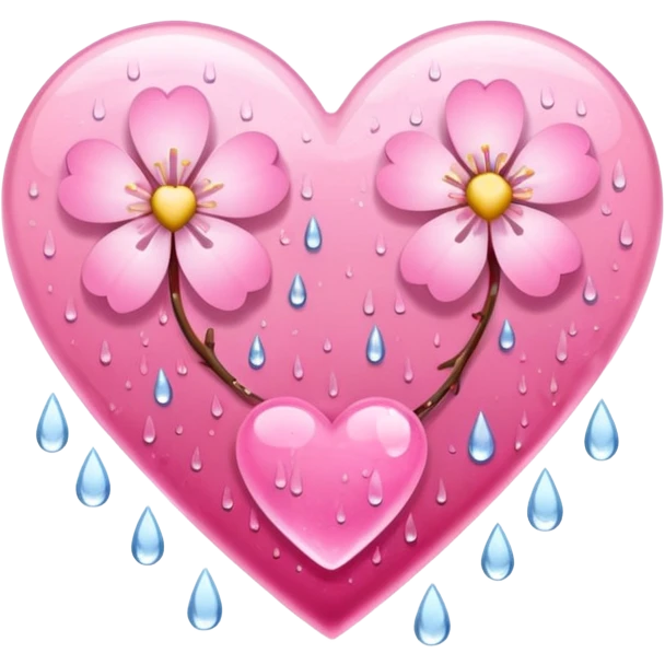 heart with sakura flowers and gentle rain emoji