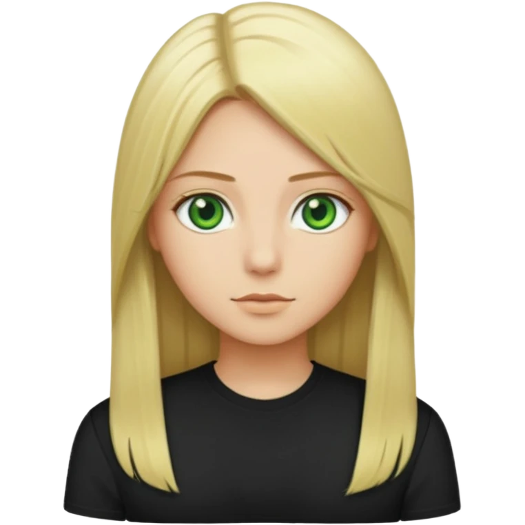 Long straight blonde hair with green eyes and black shirt emoji