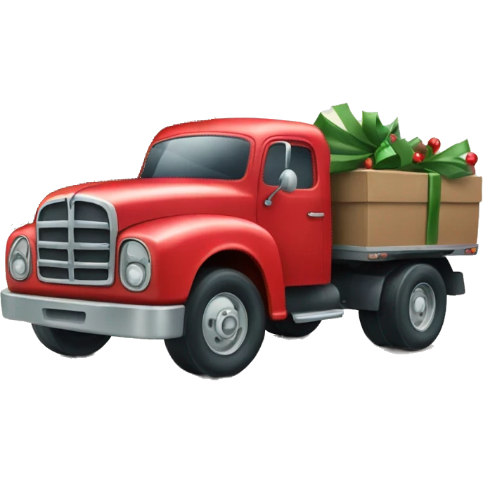 A little red truck hauling a Christmas tree emoji