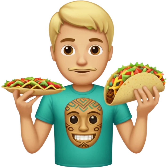 blonde man with tiki shirt holding taco emoji