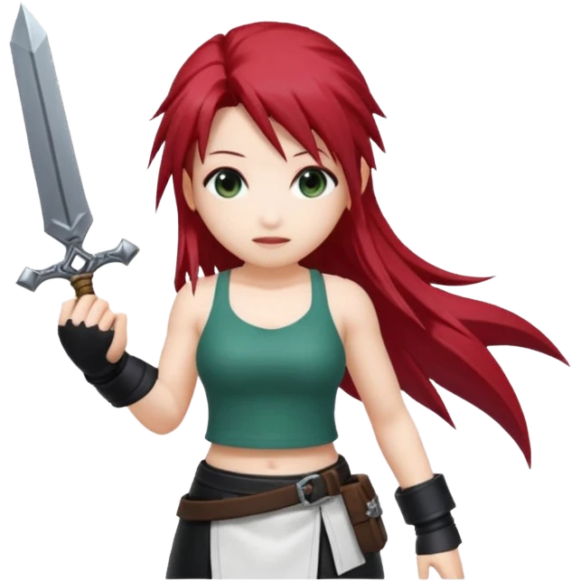 j'aimerai des emotes en lien avec tifa de final fantasy 7 en mode fantaisie mignon qui est joyeux  emoji