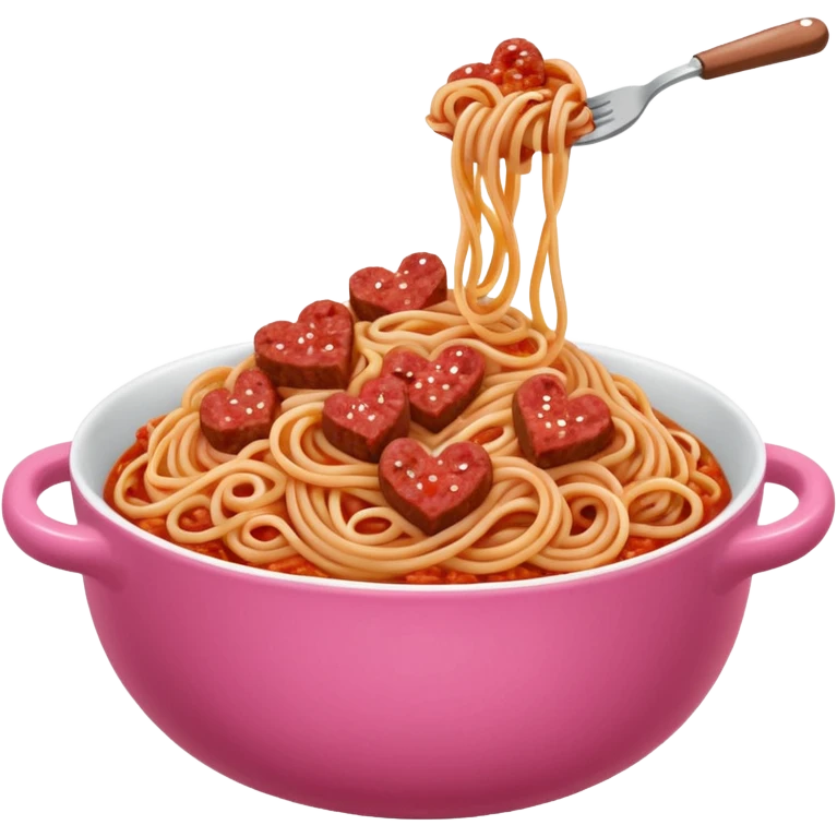 Spaghetti bologonese in heartshaped pink bowl, the bologonese should not be heartshaped emoji