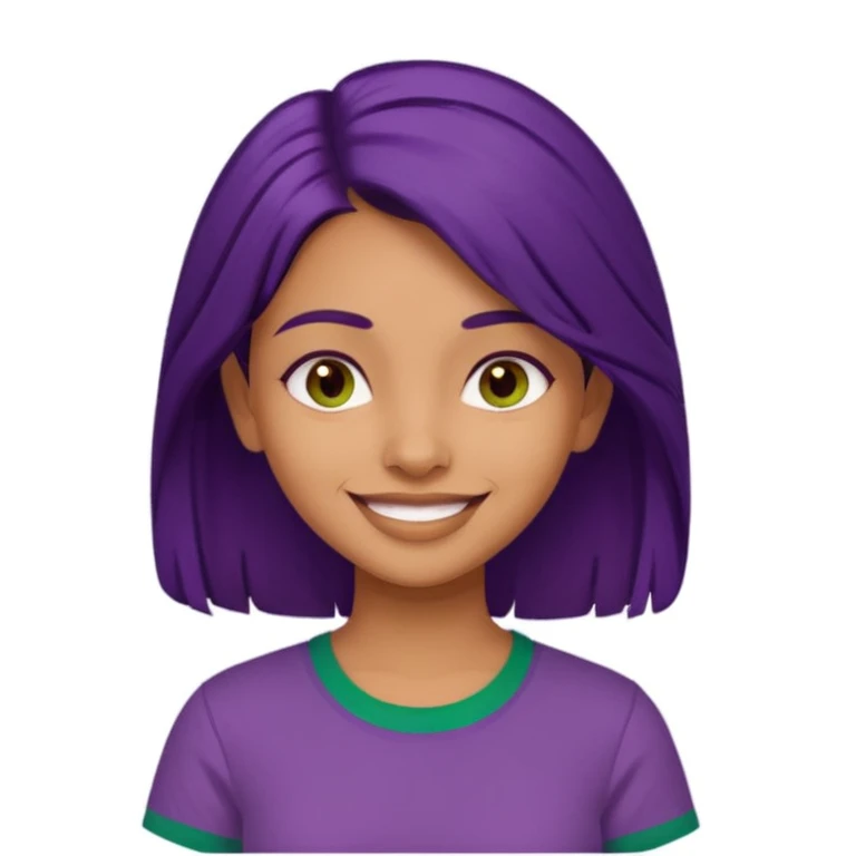 Give me an emoji : a tan skinned indian girl, medium deep purple hair with a green shirt emoji