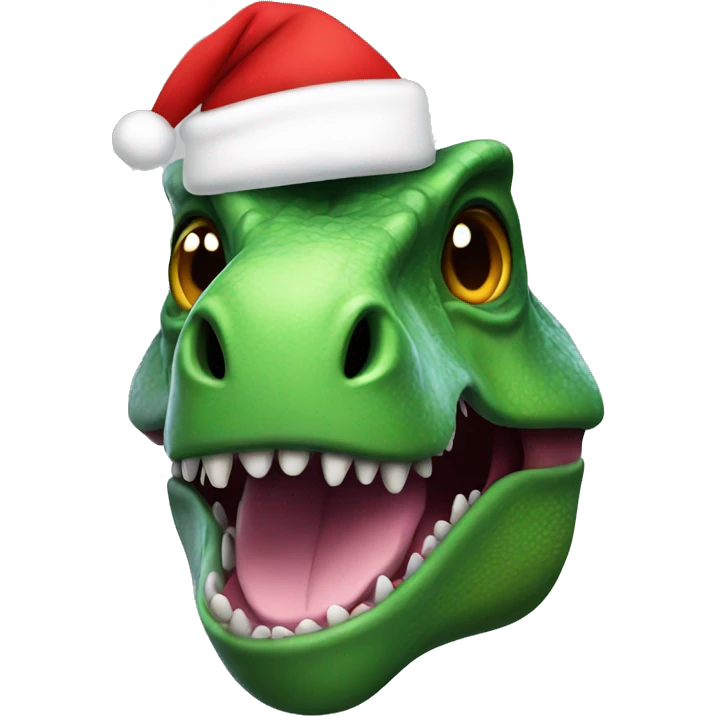 A dinosaur with a Santa hat emoji