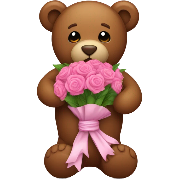 brown teddy bear with pink bouquet emoji