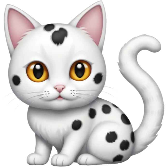 Un gato blanco con manchas en los ojos y cola negra emoji