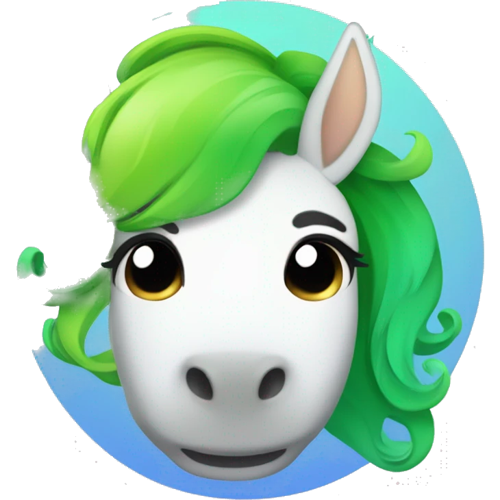 lime green horn, lime green and sku blue gradient hair Unicorn  emoji