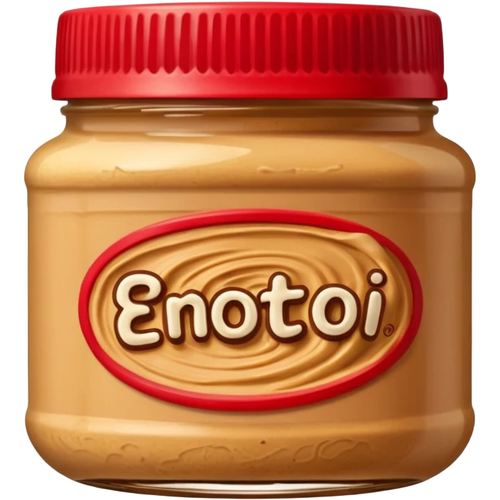 small clean transparent jar of peanut butter with creamy golden-brown swirl inside, simple brown or red lid, no label, rich thick natural texture, soft lighting, subtle shadows, emoji scale, optimized for clarity and detail at small size emoji