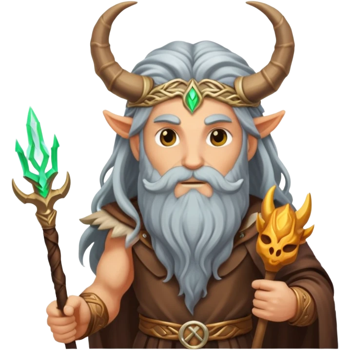 Horned god Veles with long hair and beard, and with a magic staff in his hand emoji