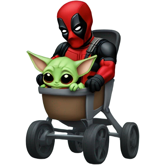 Deadpool pushing baby Yoda in his stroller emoji