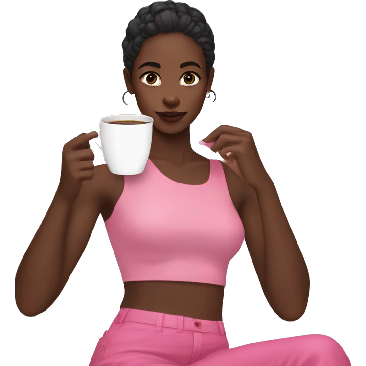 Young aesthetic black gilrl with pink clothes drinking coffee  emoji