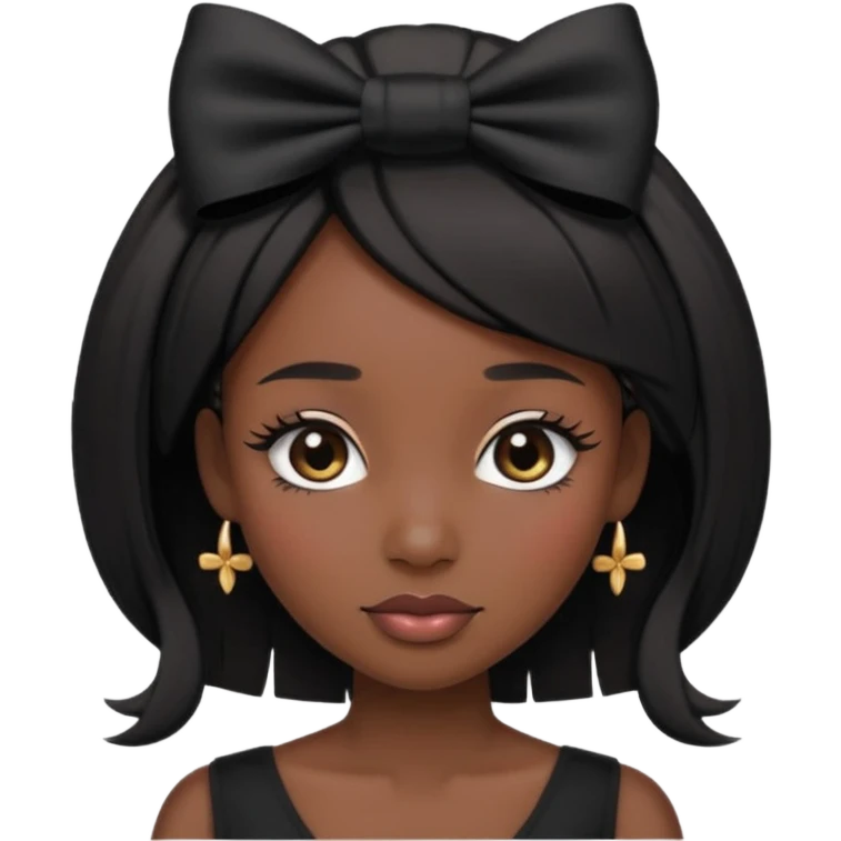 Adult woman with black cute  cut with a black top and a bow on her head with long lashes emoji