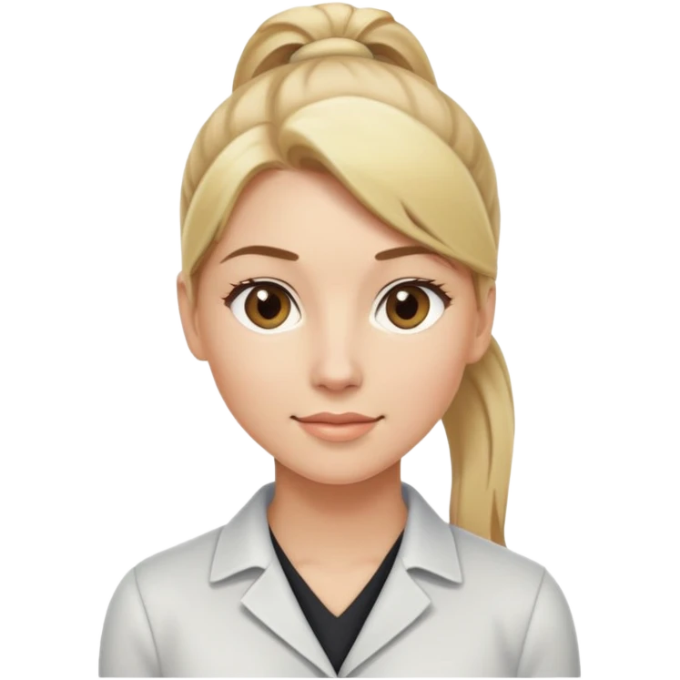 Professional woman with blonde hair in a ponytail and light brown eyes emoji