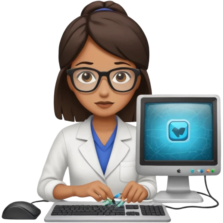 female computer technician fixing damaged computer emoji