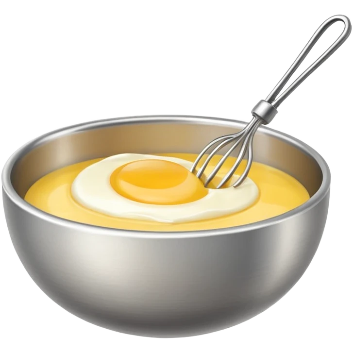 beaten egg in a bowl, There is a whisk inside the bowl. emoji