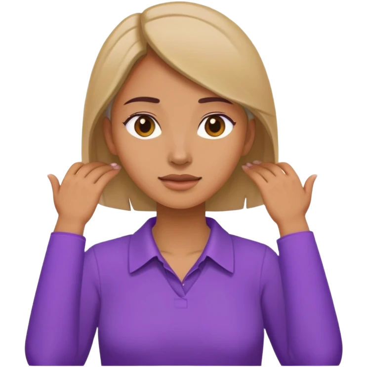 Lady in pirple shirt with her hands on her neck crossing emoji