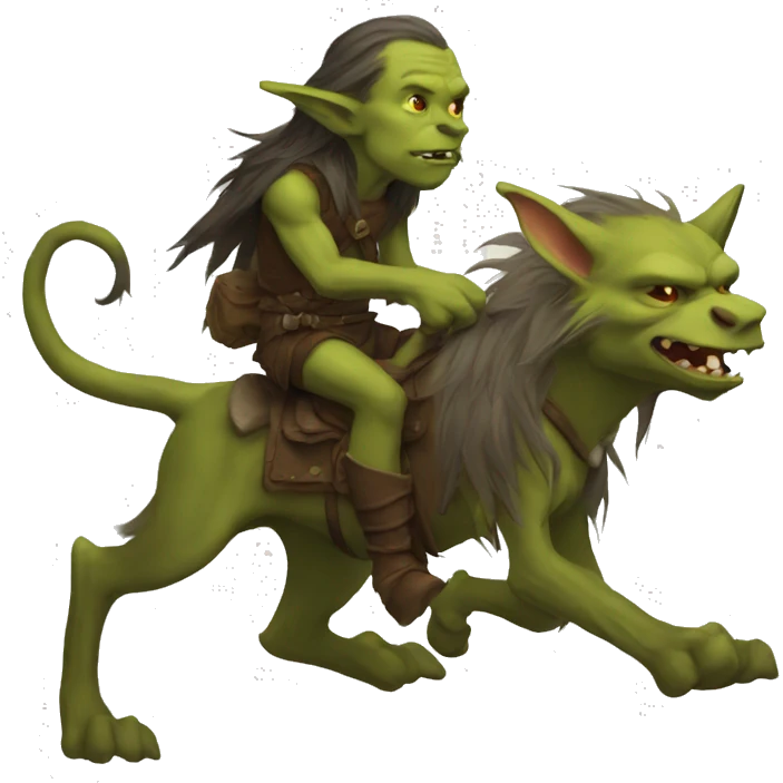 goblin with long hair riding a worg  emoji
