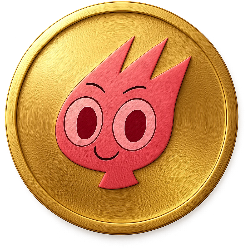 Create a simple flat gold coin with a thin rim and transparent background, no shadows. The coin features only the mascot's head from the provided image, centered and in pink color. No neck or extra details, just the head. emoji