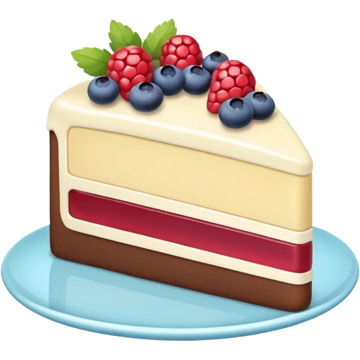 Confectionery humanless avatar in bright emoji-style illustration. Cake slice with cream and berries, pastel colors, simple shapes, flat design, sweet and inviting. emoji