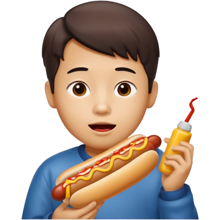 A Chinese boy eating a dog emoji