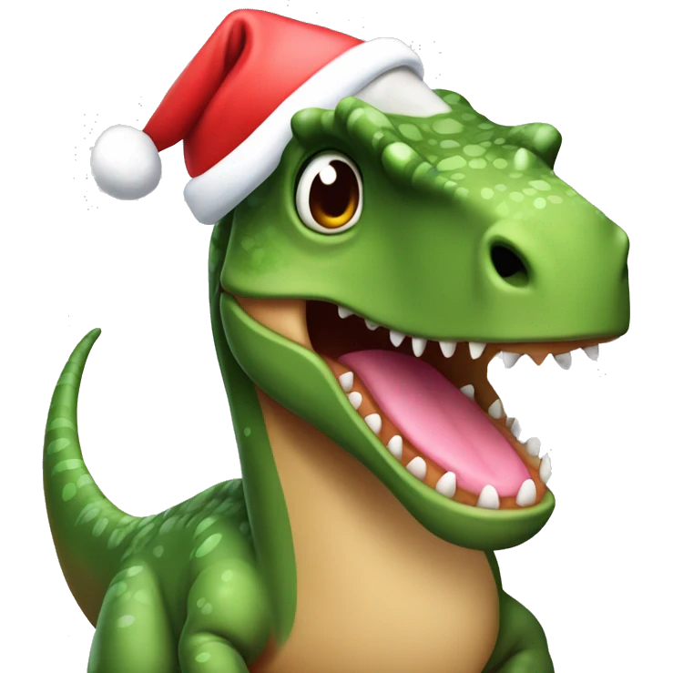 Dinosaurio con gorrito navideño ￼ emoji