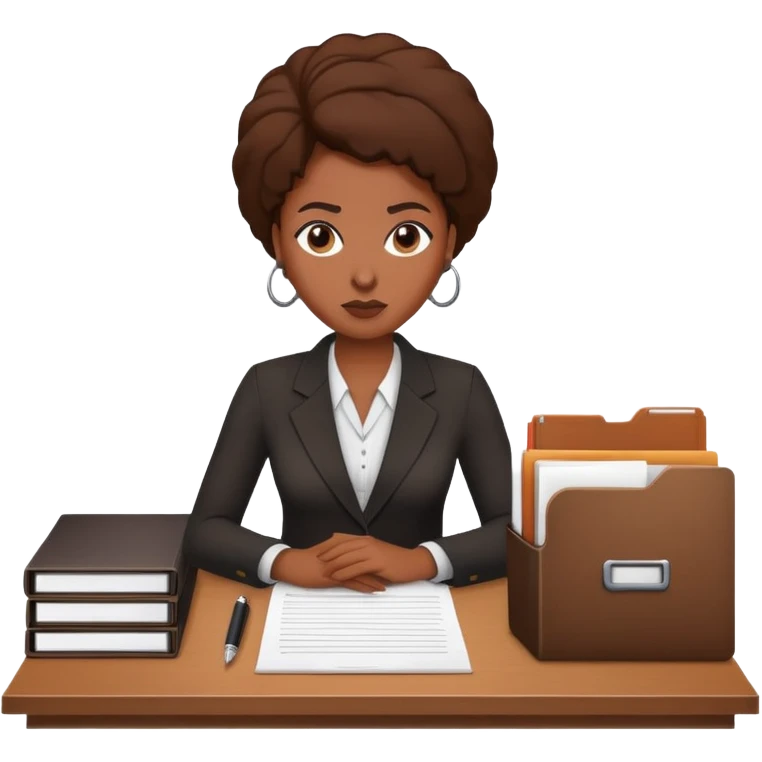 a black women making decision on the desk with files emoji