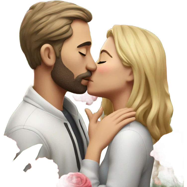 Hyper Realistic Couple kissing surrounded by flowers emoji