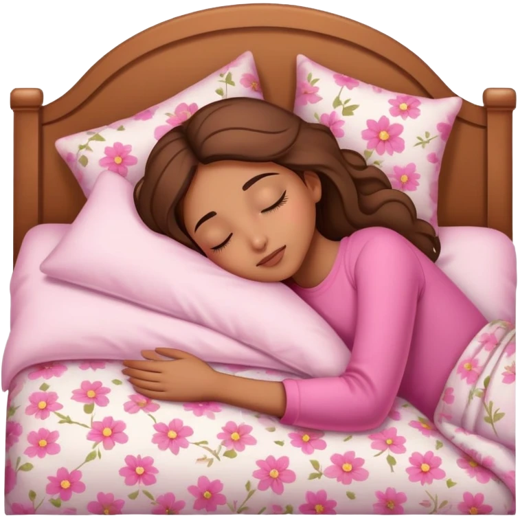 light brown girl beautiful finish sleeping on her bed with pinky floral design  emoji