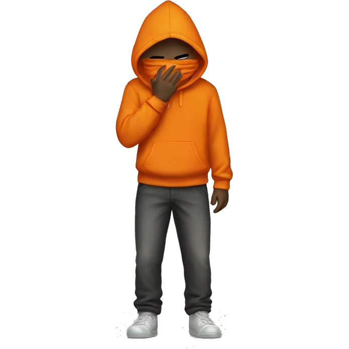 boy with orange hoodie covering face emoji
