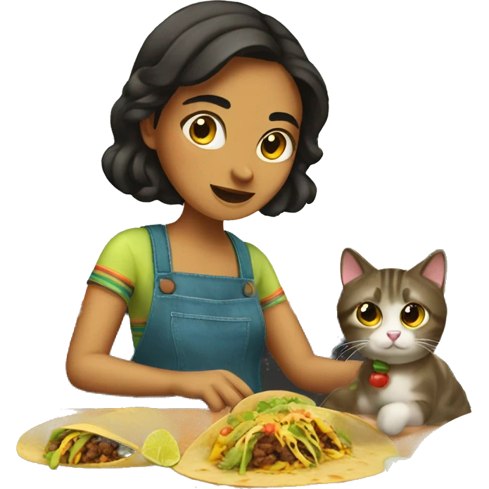 Mexican girl making taco with cat emoji