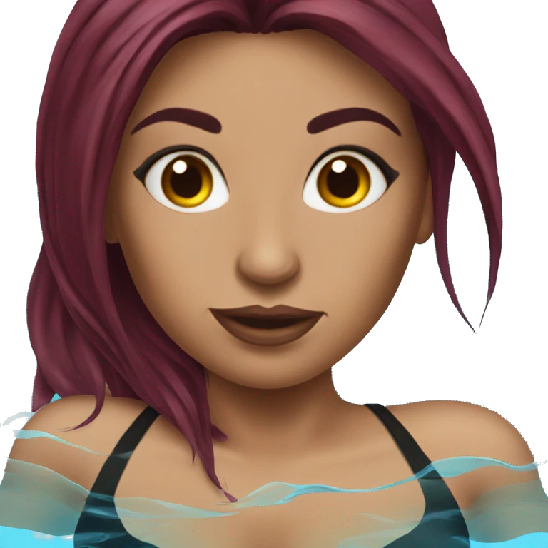 Beautiful tattooed  burgundy long haired woman swimming in a pool emoji