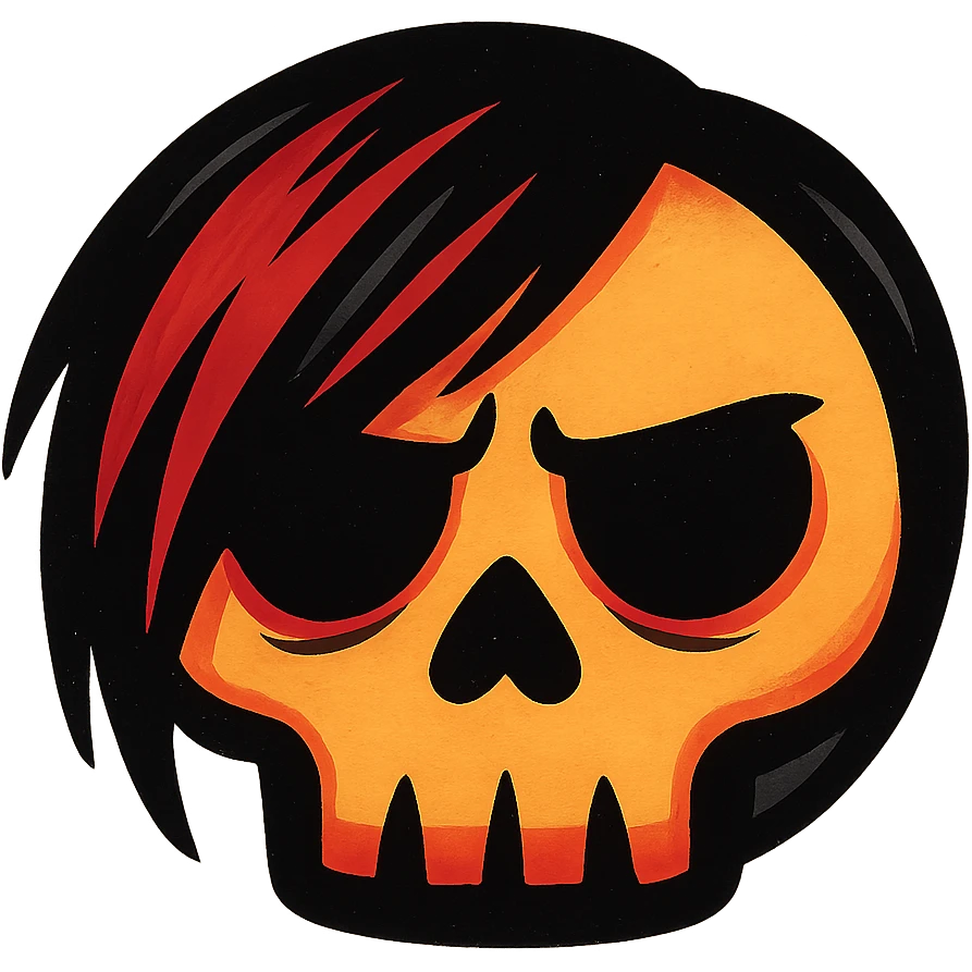 emo emoji, black and red skull, edgy and expressive, no background emoji