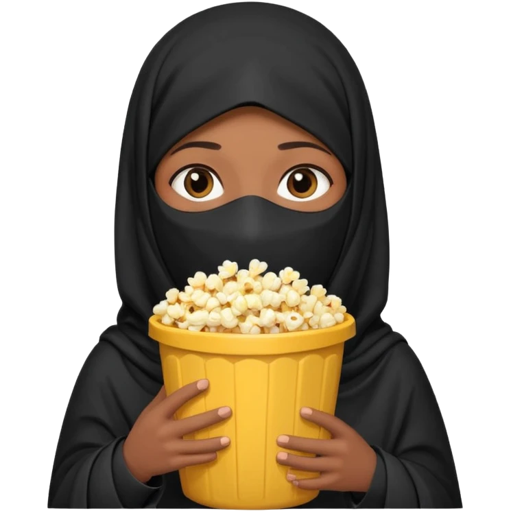 a burka cover eyes holding a bucket of popcorn emoji