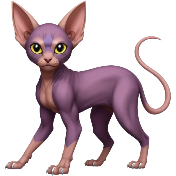 Swoobat-Noibat-Sphynx-Lykoi-fusion, full body emoji