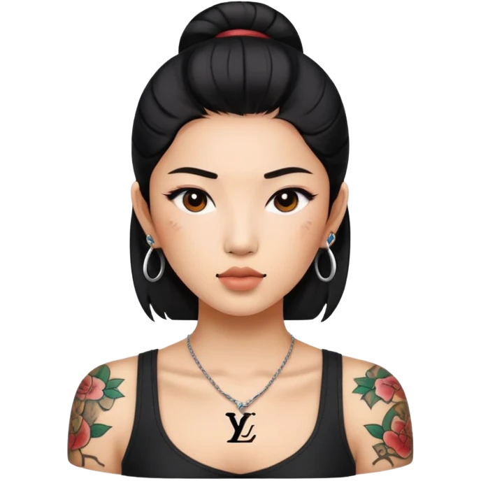 Asian woman with LV tattoo on left cheek emoji