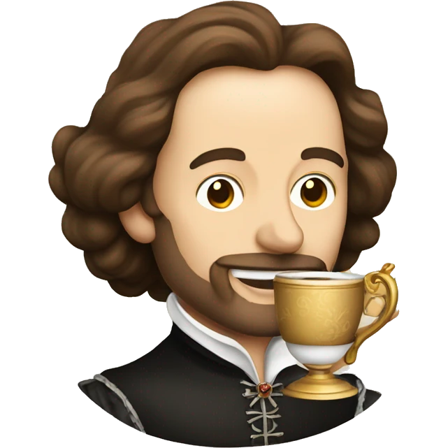 William Shakespeare holds a cup of tea in his hand emoji