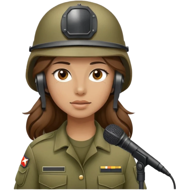 Soldier girl long brown hair army helmet with mic emoji