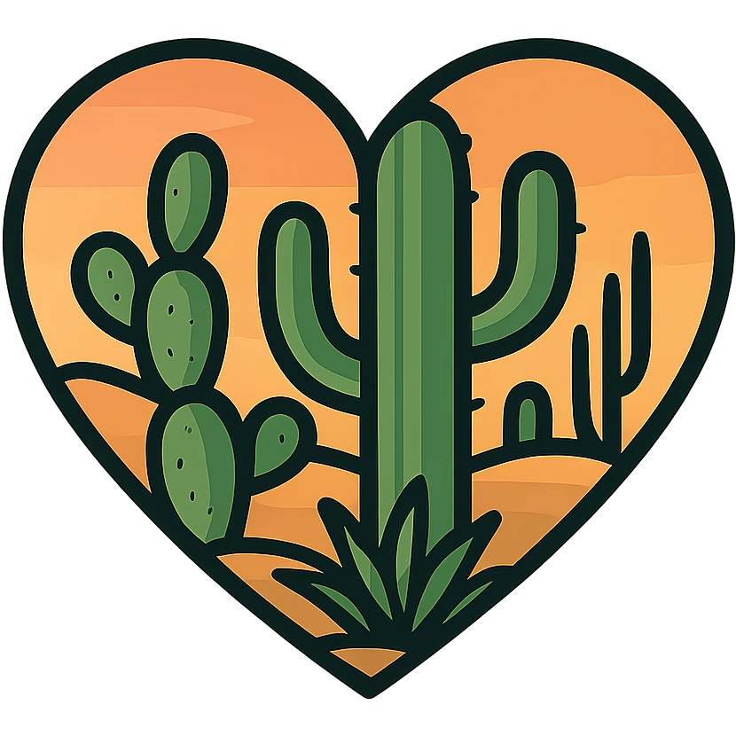 heart with a desert cactus theme, clean digital illustration emoji