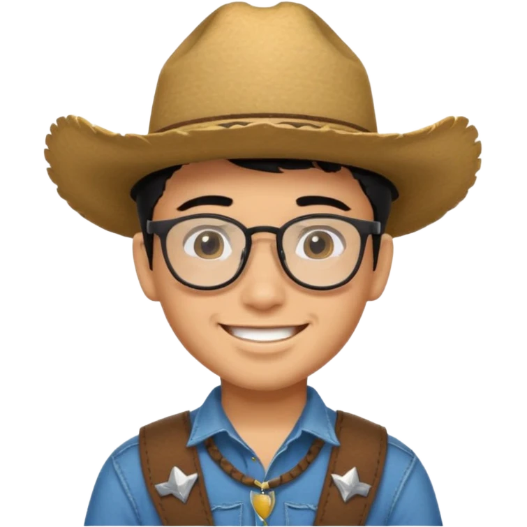 Hispanic Smiling boy with cow boy hat and black hair  . With chin strap and black glasses  emoji