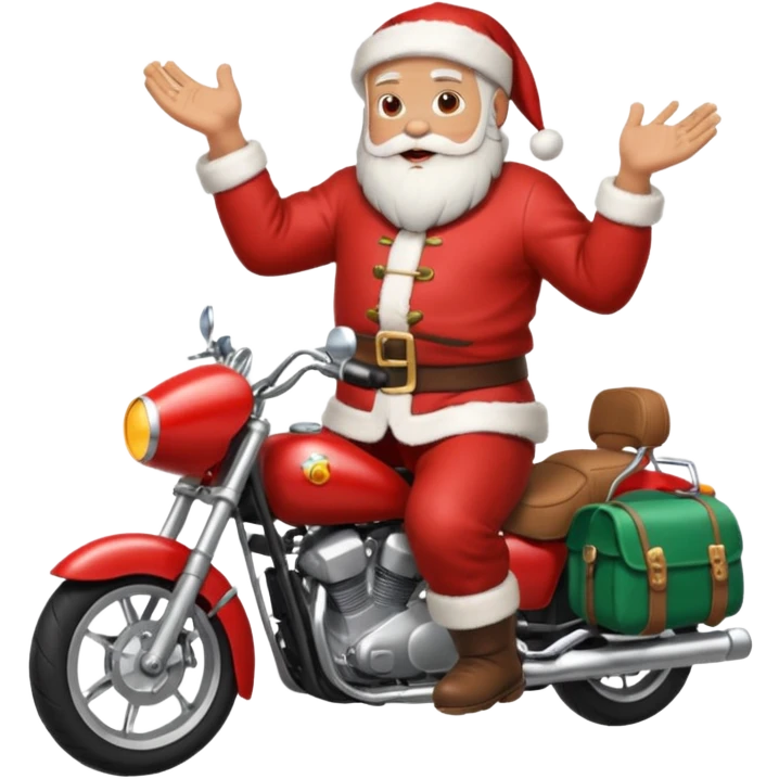 Put a jacket shirtless Santa on a motorcycle  emoji