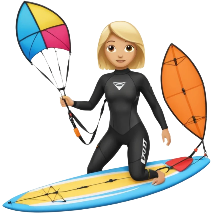 Kiteboarding blond ladie showing kite and board emoji