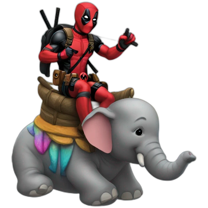 deadpool riding a rainbow elephant emoji