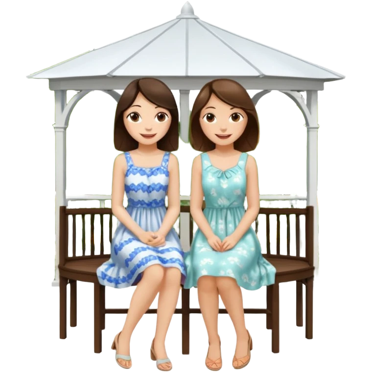 Two brunette women sitting on a white gazebo emoji