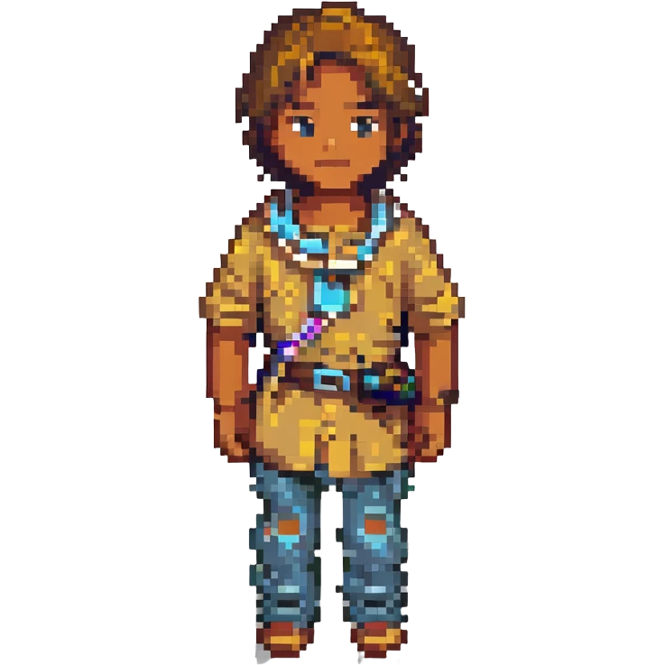 Make the boy's skin tone tan, keep everything else the same, pixel art style, with no background. emoji