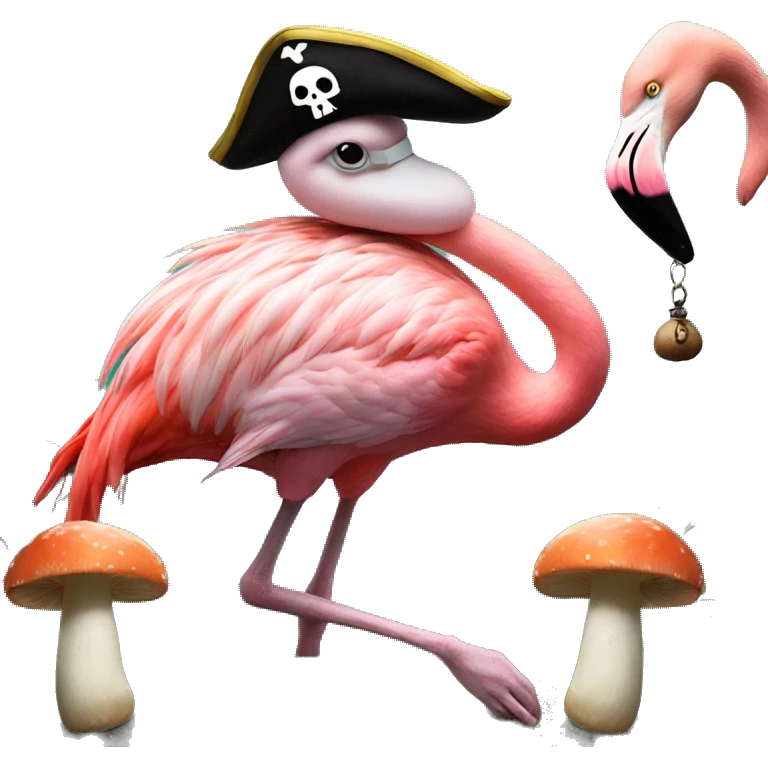 A flamingo pirate hallucinating￼ on mushrooms emoji
