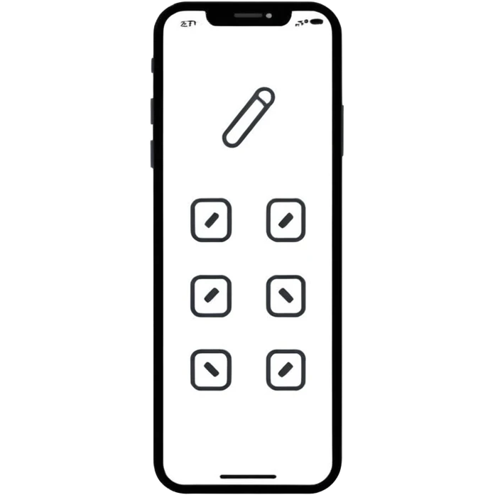 Minimalistic flat vector icon, iOS style, thin black contour on white background. Smartphone with basic UI elements inside: toggle switch, segmented control, and bottom tab bar. Clean, no text, no shadows emoji