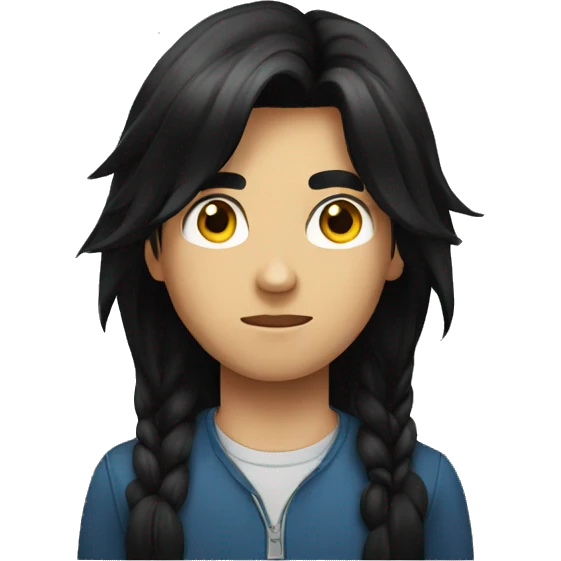 Long black hair teenager boy serious face emoji