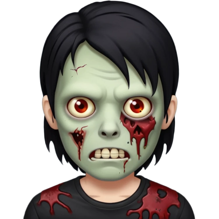 Zombie with a black hair and a shirt black rock emoji