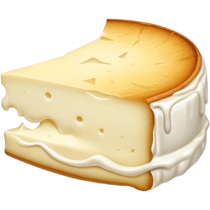 cinematic-realistic-brie-cheese-emoji,-featuring-a-creamy gooey center,-soft-ripened-cheese-with-a-delicate white rind-rendered-with-lifelike-detail-and-inviting,-natural-lightingwith a slide showing the gooey center emoji