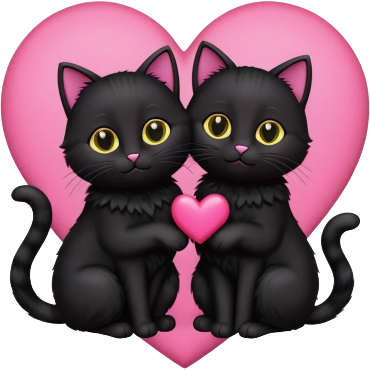 cute two black cats love, pink heart emoji